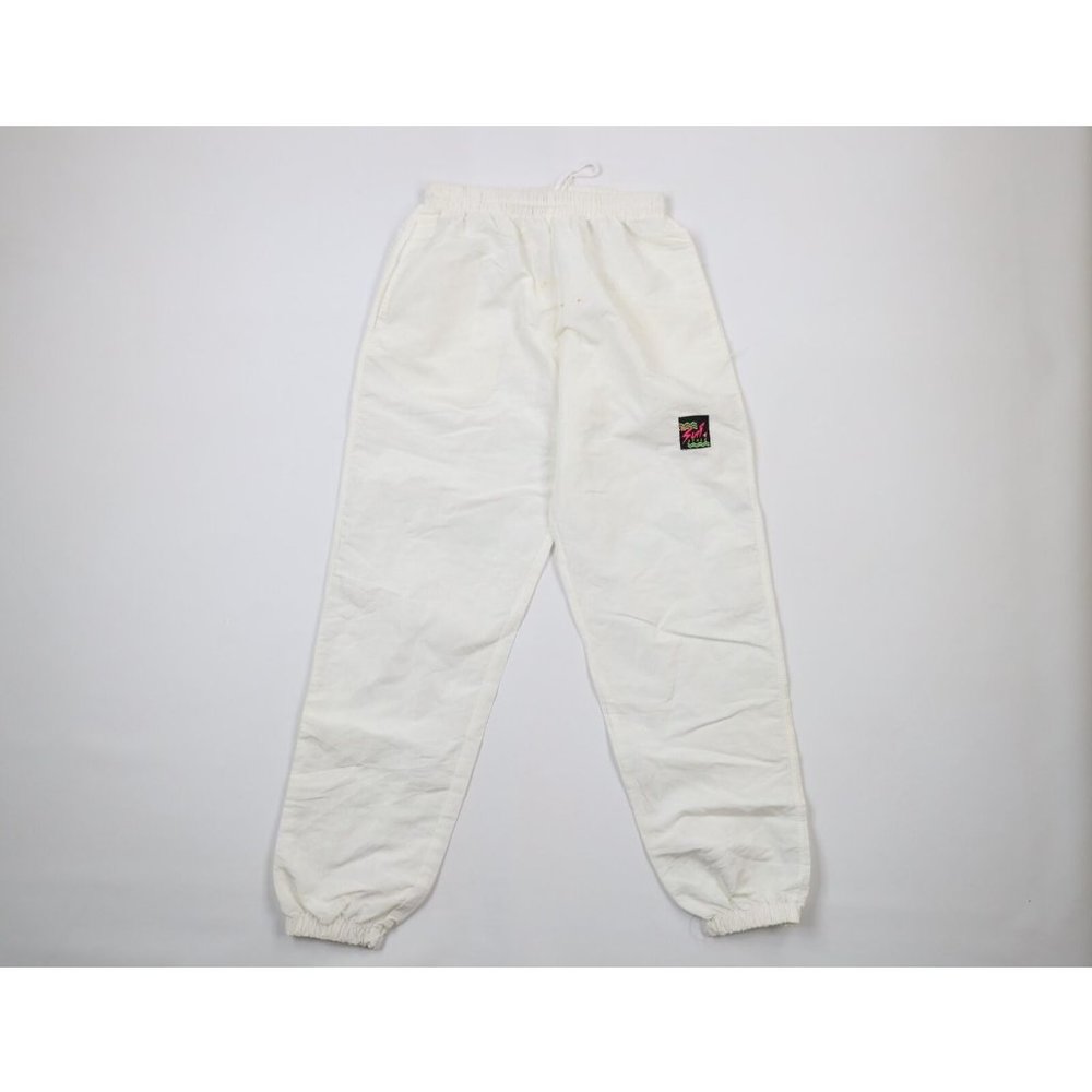 Vintage 90s Surf Style Mens Small Distressed Spell Out Nylon Joggers White USA